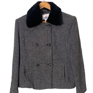 Vintage Mondi Sports Size 8 Wool Blend Tweed Faux Fur Collar Pockets